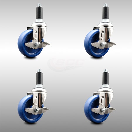 Service Caster 4 Inch 316SS Solid Poly Swivel 1 Inch Expanding Stem Caster Set Brake SCC SCC-SS316EX20S414-SPUS-TLB-1-4